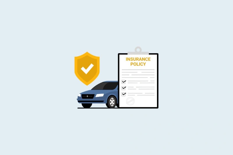 Vector illustration of a car against an auto insurance policy document