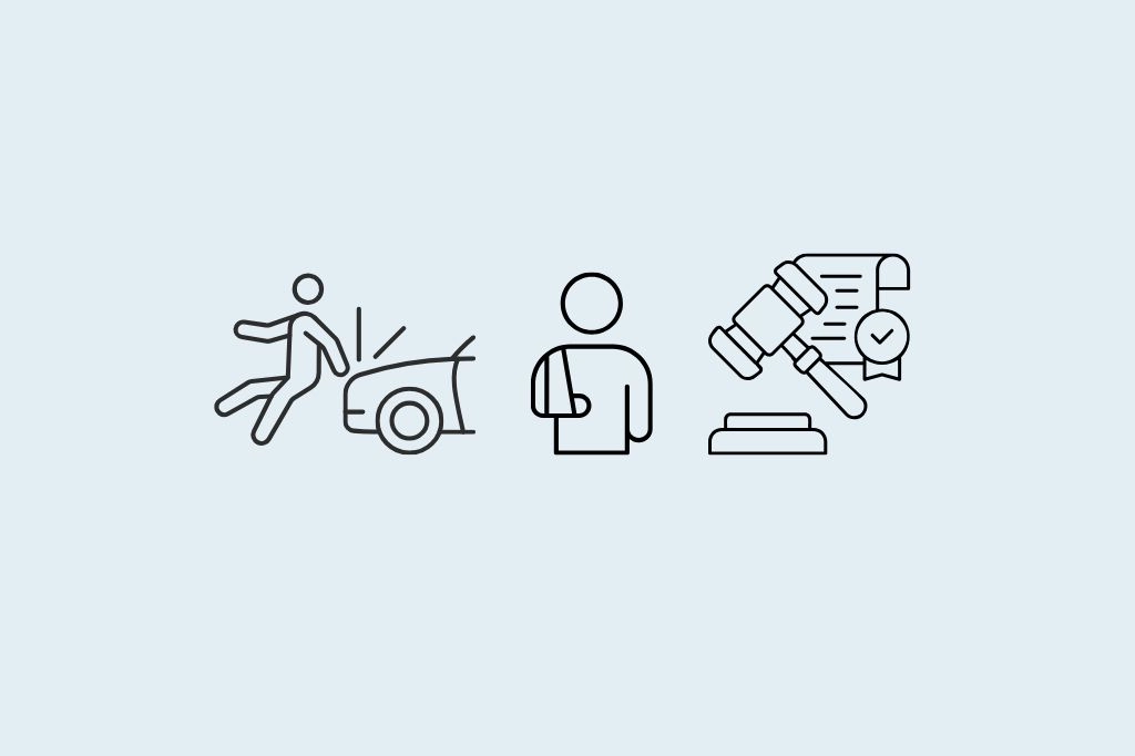 Illustration representing a pedestrian accident, injury, and claims process.