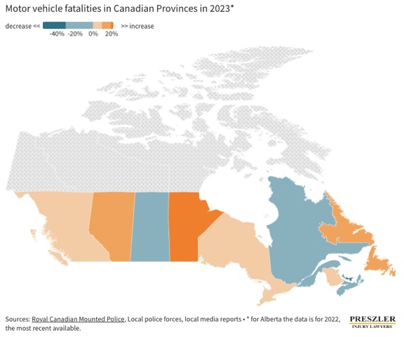 Motor vehicle fatalities in Canadian Provinces in 2023*